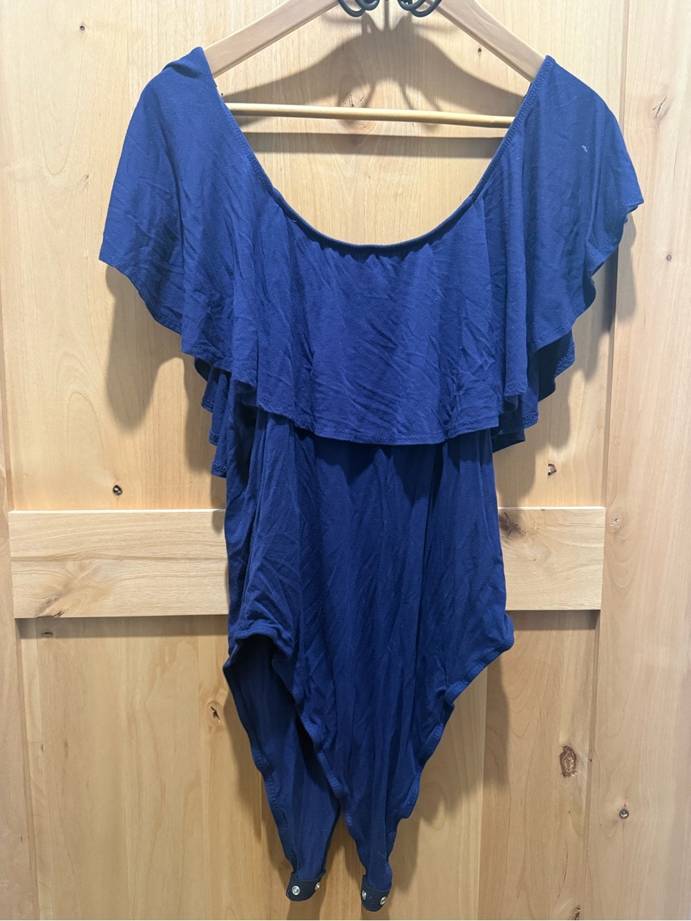 Blue Ruffle Off-Shoulder Bodysuit - Picture 2 of 2